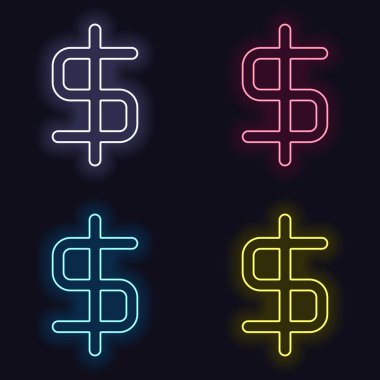 basit dolar sembol. Neon işareti kümesi. Koyu arka plan üzerinde casino tarzı. Seamless modeli
