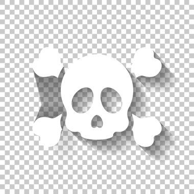 Kafatası ve çapraz kemikler. Basit simgesi. Gölge şeffaf arka plan üzerinde beyaz simgesi