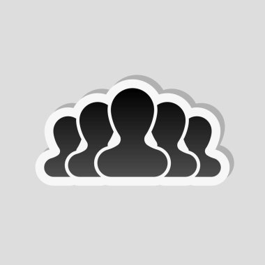 Takım, birkaç kişi. Etiket tarzı ile beyaz ve gri arka plan üzerinde basit gölge