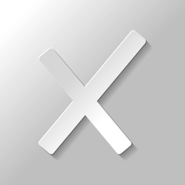 Yanlış işareti simgesi. Kağıt tarzı ile gölge gri arka plan üzerinde