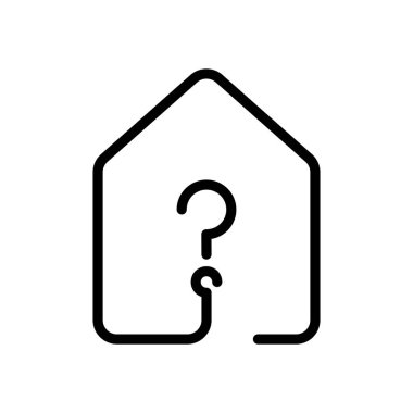 soru işareti simgesi olan ev. çizgi stili. Beyaz arka planda siyah simgesi