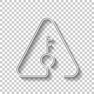 Uyarı üçgeni tuþlayýn. İnce anahat ile doğrusal simgesi. Bir çizgi stili. Gölge şeffaf arka plan üzerinde beyaz anahat işaretiyle