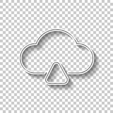 Anahat yükleme basit bulut simgesi. Doğrusal sembolü ile ince anahat. Gölge şeffaf arka plan üzerinde beyaz anahat işaretiyle