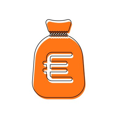 Euro ile para çantası. Tam paran simgesi. İzole simge siyah ince dağılımı ve farklı katmanlarda doldurma taşındı turuncu oluşan. Beyaz arka plan