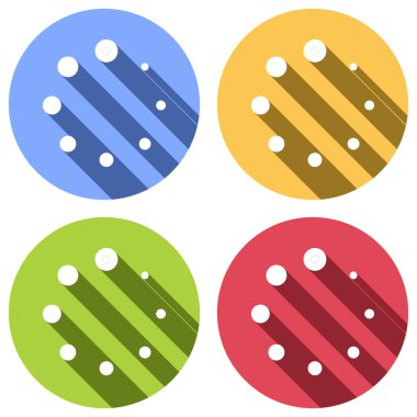 Basit yükleme sembolü. Mavi, turuncu, yeşil ve kırmızı renkli daireler uzun gölge ile beyaz simgeler kümesi. Etiket tarzı