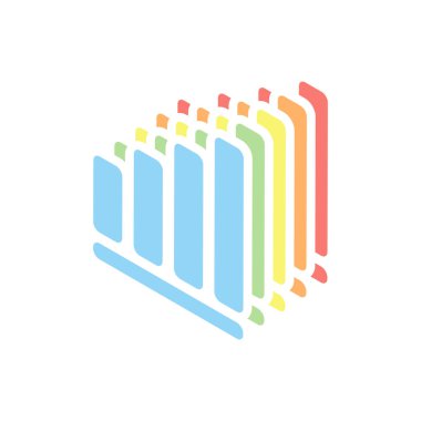 Büyüyen grafik hat simgesi. Beyaz arka plan üzerinde renkli izometrik simgeler yığını