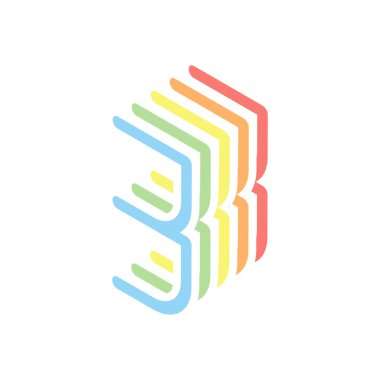 3 numara, rakamı, üç. Beyaz arka plan üzerinde renkli izometrik simgeler yığını