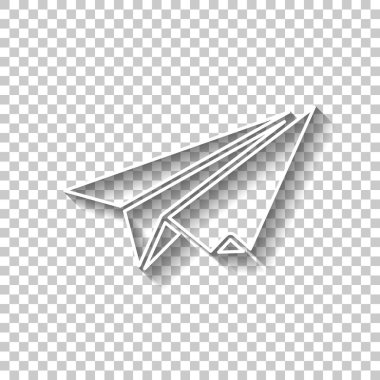 kağıt uçak. origami planör. Gölge şeffaf arka plan üzerinde beyaz anahat işaretiyle