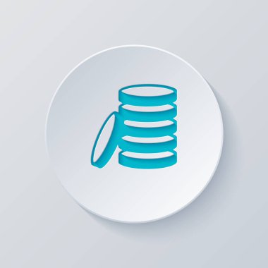 Sikke yığını simgesi. Gri ve mavi katmanları ile daire kes. Kağıt tarzı