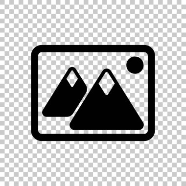 Dağlar ve güneş çift ile hayal et. Basit simgesi. Saydam arka plan üzerinde.