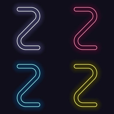 Numara iki, sayısal, basit mektup. Neon işareti kümesi. Koyu arka plan üzerinde casino tarzı. Seamless modeli