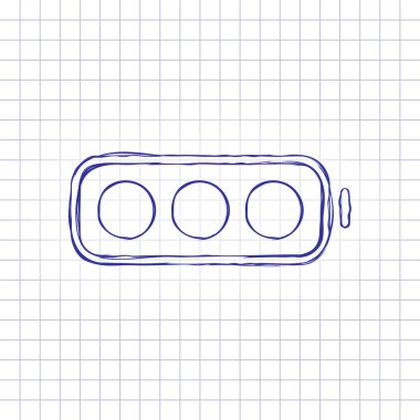 basit pil tam düzey. Elle çizilmiş resim kağıt sayfası. Mavi mürekkep, anahat kroki tarzı. Damalı zemin üzerine doodle