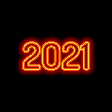 2021 sayı simgesi. Yeni Yılınız Kutlu Olsun. Siyah arka plan üzerine portakal neon tarzı. Işık simgesi