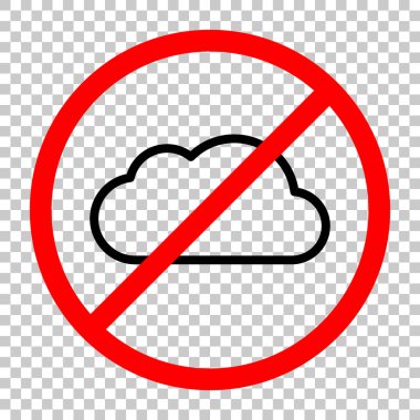 Basit bulut. Doğrusal sembolü ile ince anahat. Siyah kırmızı uyarı işareti şeffaf arka plan ile nesnesinde izin yok