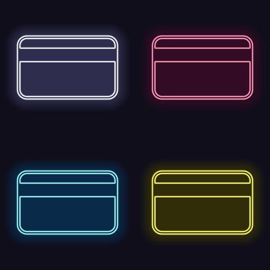Basit kredi kartı simgesi. Neon işareti kümesi. Koyu arka plan üzerinde casino tarzı. Seamless modeli