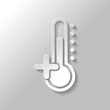 Termometre, sıcak. sıfır sıcaklık yukarıda. Kağıt tarzı ile gölge gri arka plan üzerinde