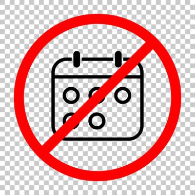 Basit takvimi, lineer, ince anahat. Siyah kırmızı uyarı işareti şeffaf arka plan ile nesnesinde izin yok