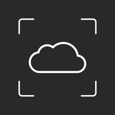 Basit bulut. Doğrusal sembolü ile ince anahat. Beyaz nesne kamera otomatik odaklama koyu arka plan üzerinde