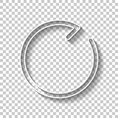 Basit ok, güncelleştirmek, yeniden, saat yönünde, ileri. Gezinti simgesi. Doğrusal sembolü ile ince bir çizgi. Bir çizgi stili. Gölge şeffaf arka plan üzerinde beyaz anahat işaretiyle