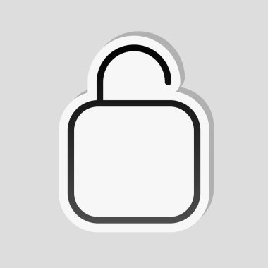 Basit kilidini. Doğrusal, ince anahat. Etiket tarzı ile beyaz ve gri arka plan üzerinde basit gölge