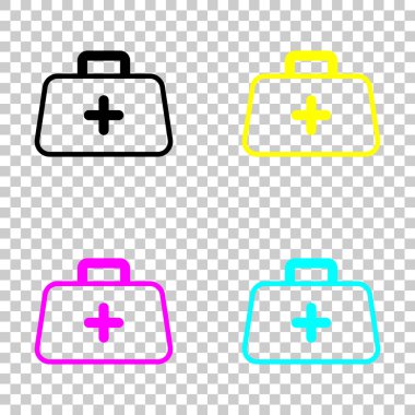 ilk yardım çantası, anahat simgesi. Cmyk simgeleri şeffaf arka plan üzerinde renkli dizi