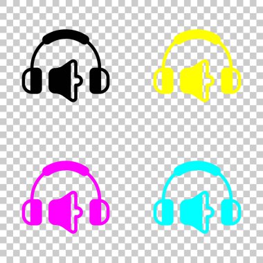 Kulaklık ve ses seviyesini. Orta ses düzeyi. Basit simgesi. Cmyk simgeleri şeffaf arka plan üzerinde renkli dizi