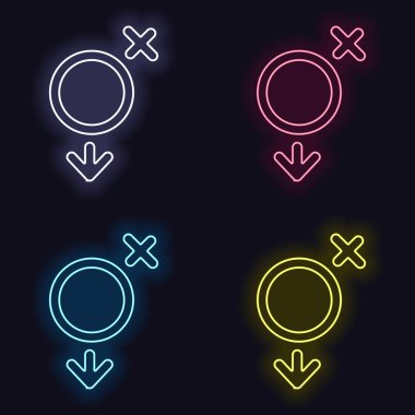 cinsiyet sembolü. Doğrusal sembolü. basit transseksüel simgesi. Neon işareti kümesi. Koyu arka plan üzerinde casino tarzı. Seamless modeli