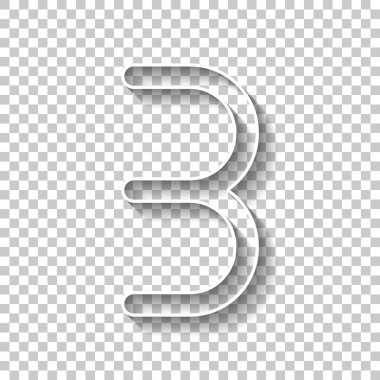 Numara üç, sayısal, basit mektup. Gölge şeffaf arka plan üzerinde beyaz anahat işaretiyle