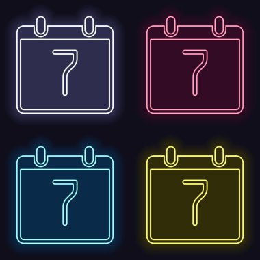 7 gün, basit simgesi ile takvim. Neon işareti kümesi. Koyu arka plan üzerinde casino tarzı. Seamless modeli