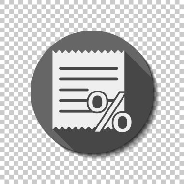 Alış irsaliyesi ve yüzde. Saydam arka plan üzerinde bir dairede uzun gölge beyaz düz simgesi. Rozet veya etiket stili