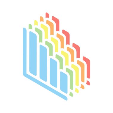 Azalan grafik hat simgesi. Beyaz arka plan üzerinde renkli izometrik simgeler yığını