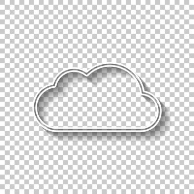 Basit bulut. Doğrusal sembolü ile ince anahat. Gölge şeffaf arka plan üzerinde beyaz anahat işaretiyle