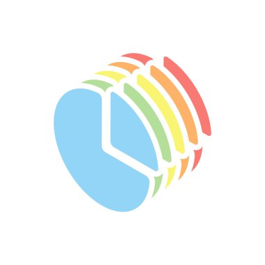 İş pasta grafiği simgesi. Beyaz arka plan üzerinde renkli izometrik simgeler yığını