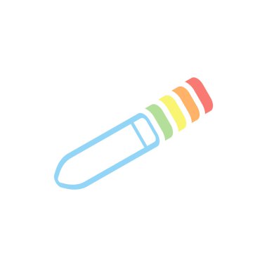 Basit kalem. Doğrusal, ince anahat. Beyaz arka plan üzerinde renkli izometrik simgeler yığını