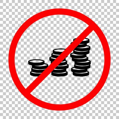 Sikke yığını, ekonomi büyür. Siyah kırmızı uyarı işareti şeffaf arka plan ile nesnesinde izin yok