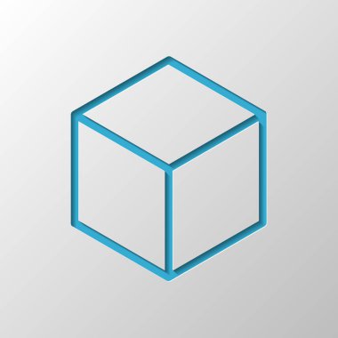 Geometrik boş küp. Basit anahat simgesi. Kağıt tasarımı. Gölge ile düzenlenen sembolü
