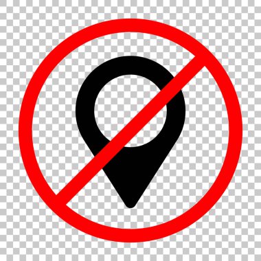 Harita etiketi simgesi. Siyah kırmızı uyarı işareti şeffaf arka plan ile nesnesinde izin yok