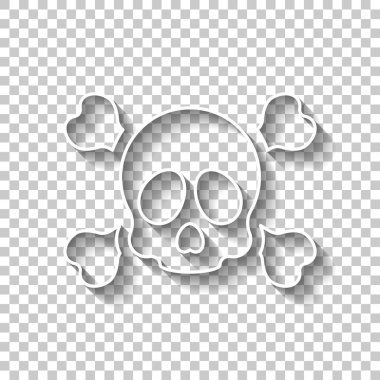 Kafatası ve çapraz kemikler. Basit simgesi. Gölge şeffaf arka plan üzerinde beyaz anahat işaretiyle