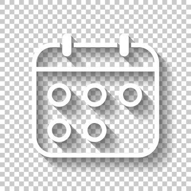 Basit takvimi, lineer, ince anahat. Gölge şeffaf arka plan üzerinde beyaz simgesi