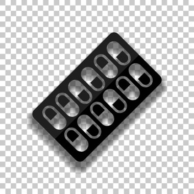 Paketi hapları simgesi. Saydam arka plan üzerinde yumuşak gölgeli siyah cam kutsal kişilerin resmi