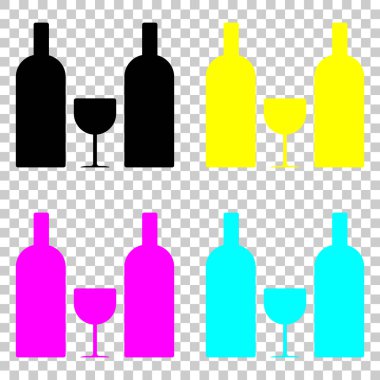 bardak ve şişeler simgesi. Cmyk simgeleri şeffaf arka plan üzerinde renkli dizi.