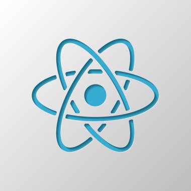 bilimsel atom sembolü, basit simgesi. Kağıt tasarımı. Gölge ile düzenlenen sembolü