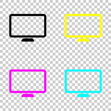 Bilgisayar monitörü veya modern Tv. basit simgesi. Cmyk simgeleri şeffaf arka plan üzerinde renkli dizi