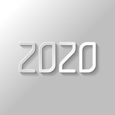 2020 sayı simgesi. Yeni Yılınız Kutlu Olsun. Kağıt tarzı ile gölge gri arka plan üzerinde