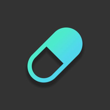 hap ya da vitamin basit sembolü. Renkli logo kavramı koyu arka plan üzerinde yumuşak gölge ile. Masmavi okyanus rengini simgesi