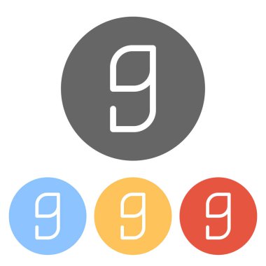 9 numara, rakamı, dokuzuncu. Renkli daireler üzerinde beyaz simgeler kümesi