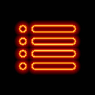 Basit liste menü simgesi. Siyah arka plan üzerine portakal neon tarzı. Işık simgesi