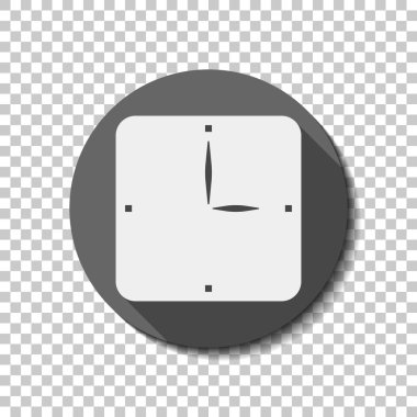 Basit saat simgesi. Saydam arka plan üzerinde bir dairede uzun gölge beyaz düz simgesi