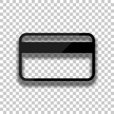 Basit kredi kartı simgesi. Saydam arka plan üzerinde yumuşak gölgeli siyah cam kutsal kişilerin resmi