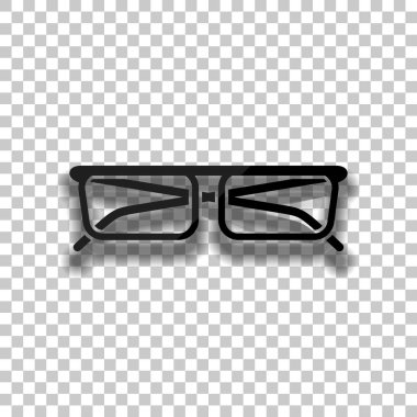 gözlük simgesi. Saydam arka plan üzerinde yumuşak gölgeli siyah cam kutsal kişilerin resmi